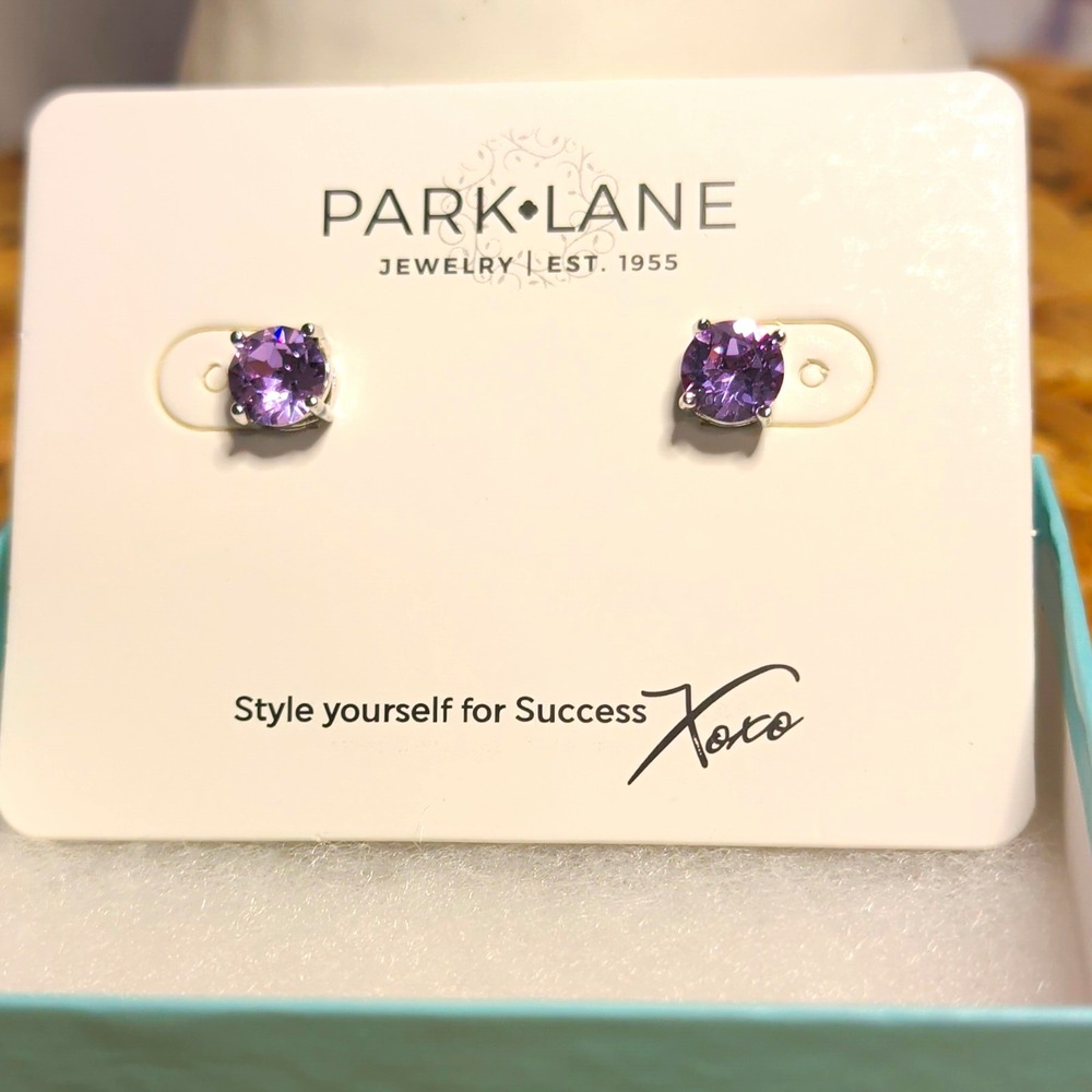 Park Lane Purple Round Crystal Stud Earrings Silver Tone Butterfly Back